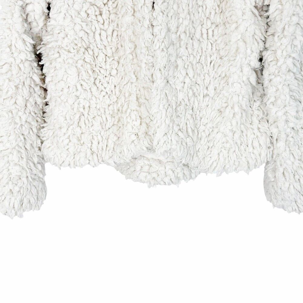 Free People Jacket Ivory Once Upon a Hooded Fuzzy Long Sleeve Hook Closure Sz XS - Picture 8 of 13
